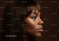 Elegant Portrait of a Woman with Winged Eyeliner and Brown Hair