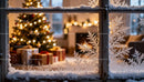 Frosted Window with Cozy Christmas Decor Inside