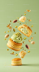 Delicate Pistachio Cream Pastries with Gold Leaf Accents