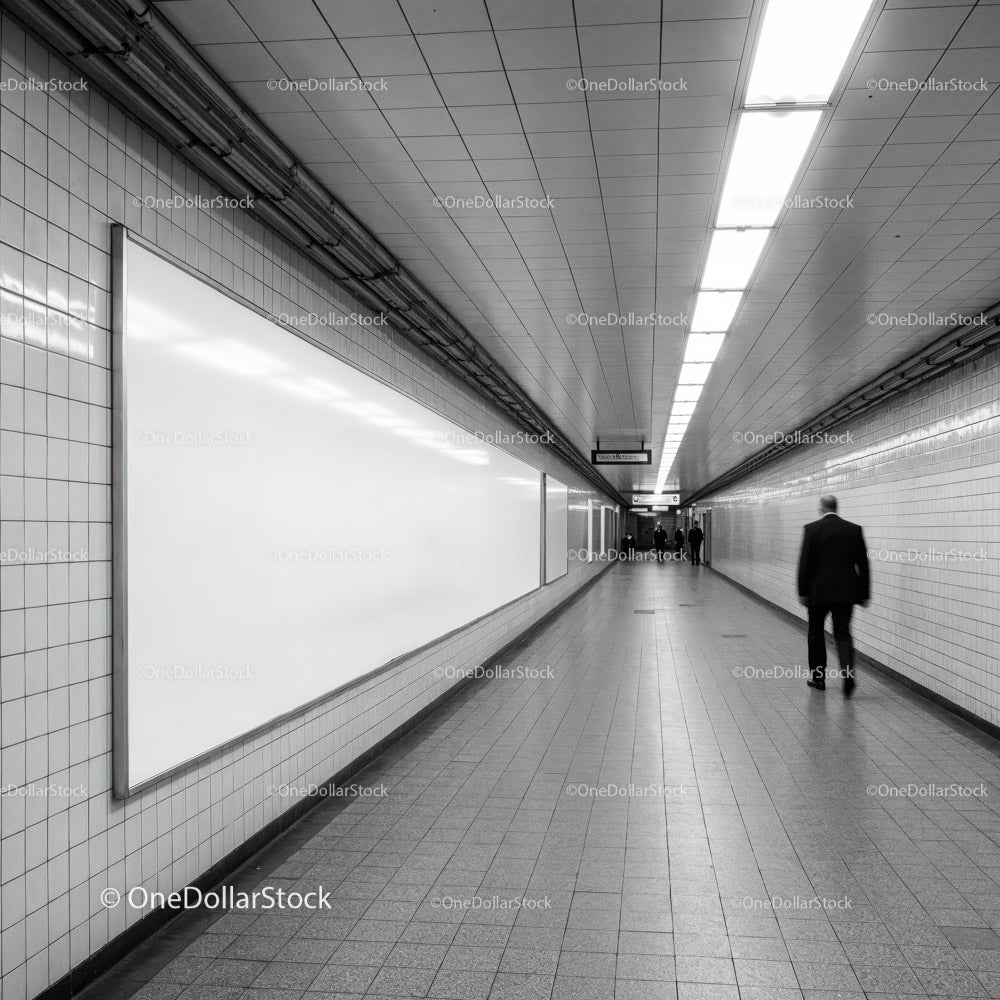 Minimalist Subway Tunnel with Tiled Walls and Modern Lighting