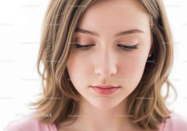 Portrait of a Young Woman with Serene Expression and Natural Beauty