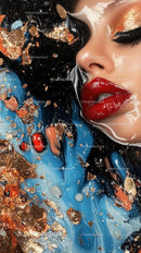 Close-up of Glamorous Woman with Bold Red Lipstick and Artistic Makeup