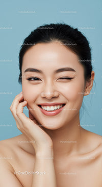 Beautiful Woman Smiling with Flawless Skin Bright and Cheerful Portrait