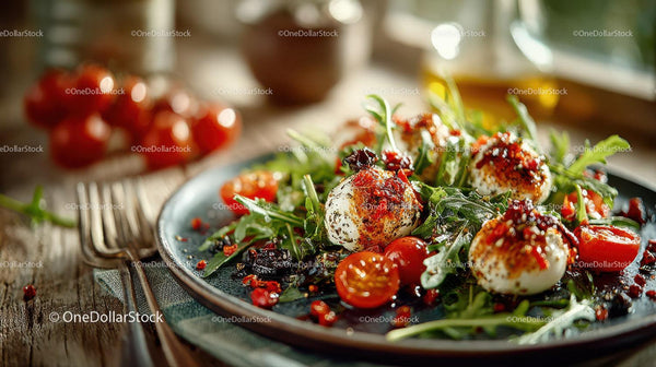 Fresh Arugula Salad with Cherry Tomatoes and Mozzarella