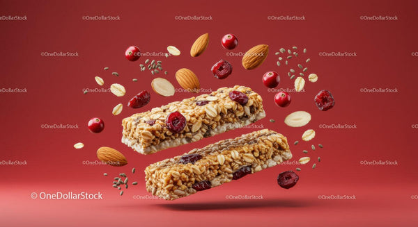 Crunchy granola bars with nuts and dried cranberries