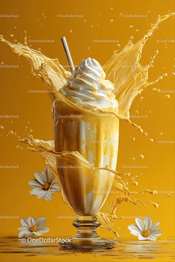 Vanilla Ice Cream and Whipped Cream Splash in Glass