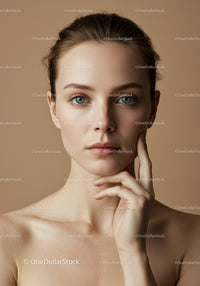 Portrait of Young Woman with Blue Eyes and Flawless Skin