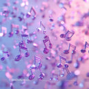 Purple Musical Notes Floating in Colorful Abstract Background