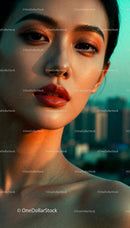 Close-up portrait of woman with dramatic warm makeup