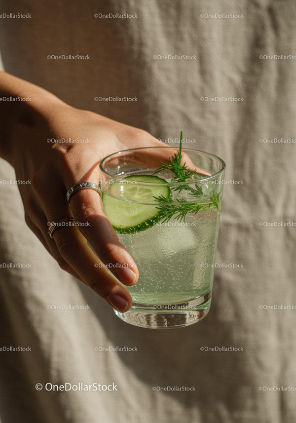 Refreshing cucumber infused sparkling water in hand