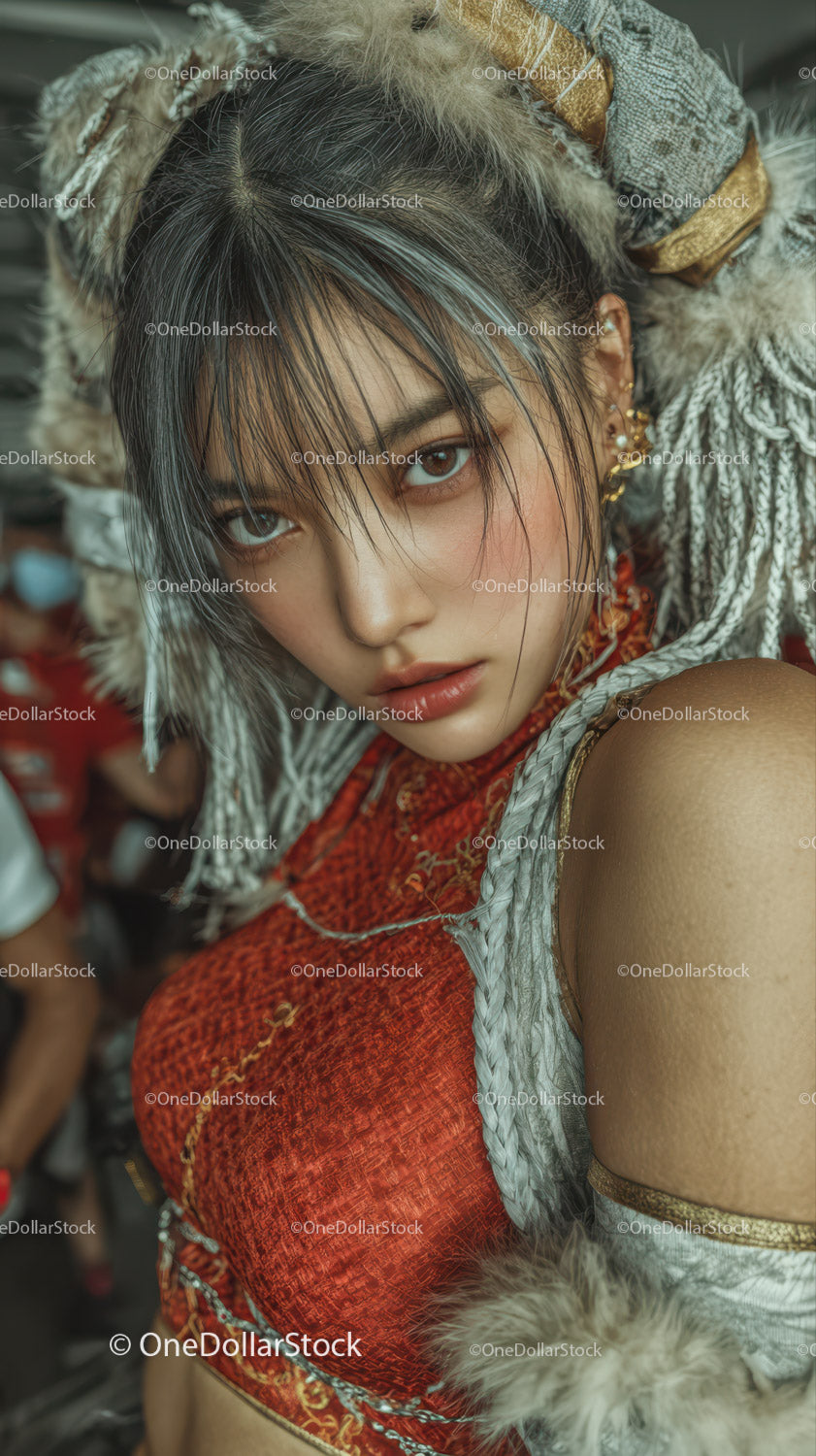 Striking Woman in Tribal Costume with Fur Accents for Fashion Portrait