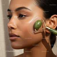 Close-Up of Woman Using Jade Roller for Facial Skin Rejuvenation
