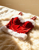 Red Velvet Holiday Top with White Faux Fur Trim