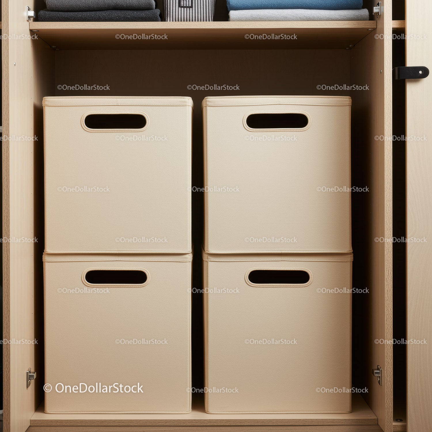 Beige Fabric Storage Cubes for Closet Organization and Space Saving