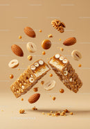 Nutty caramel snack bars with almonds and walnuts