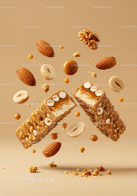 Nutty caramel snack bars with almonds and walnuts