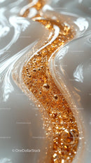 Close-Up of Sparkling Gold Number Two with Glitter and Liquid Effects