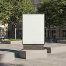 Blank urban billboard in sunlit city square