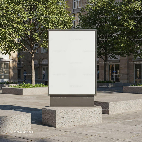 Blank urban billboard in sunlit city square JPG Mockup Image
