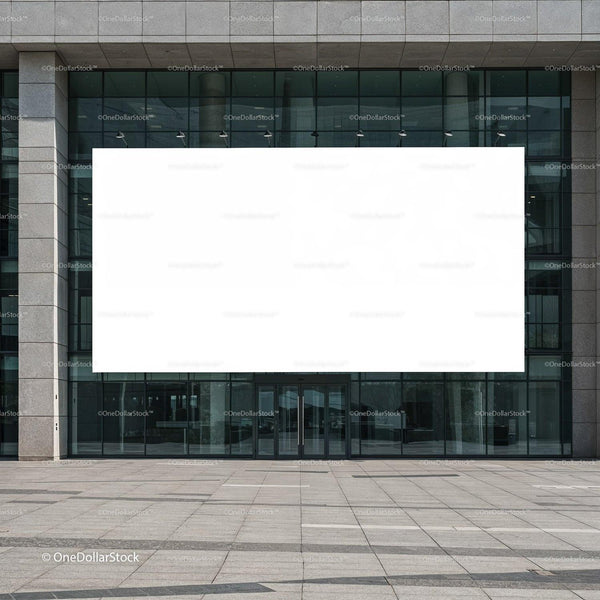 Modern Building Entrance with Large Blank Billboard JPG Mockup Image