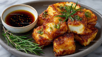Crispy Fried Cheese Balls with Soy Sauce and Fresh Herbs