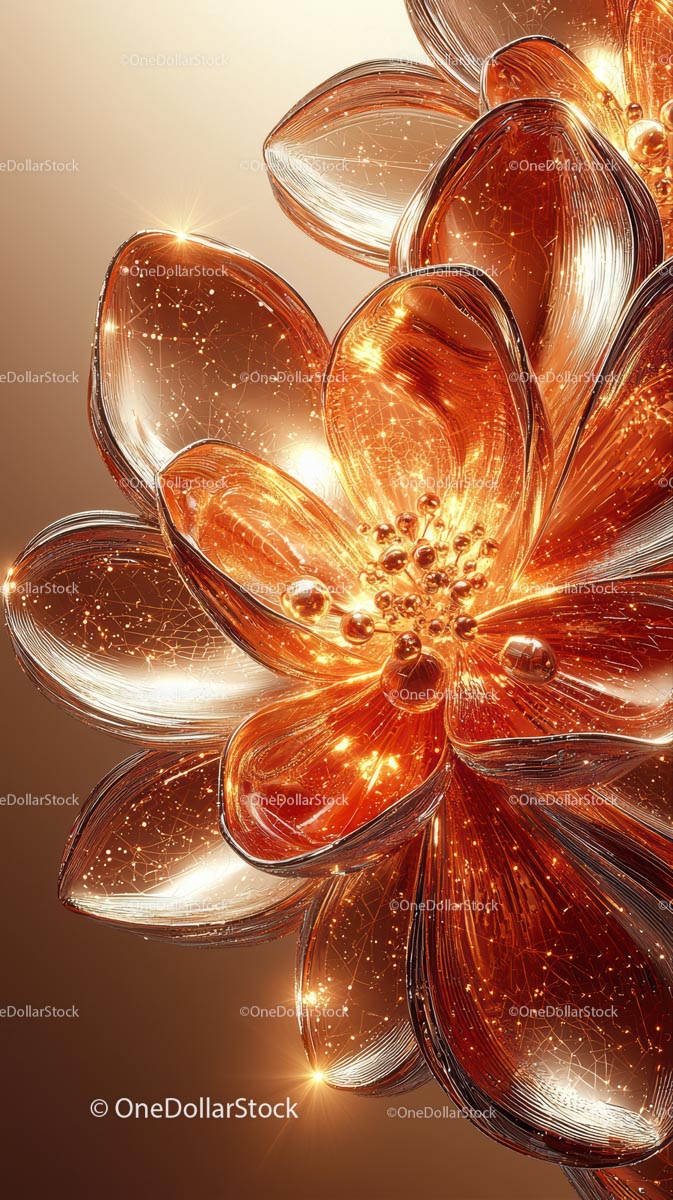 Elegant Metallic Flower with Glowing Particles in Gold and Silver Tones