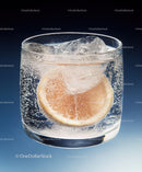 Sparkling Water with Lemon Slice in Clear Glass on Dark Background