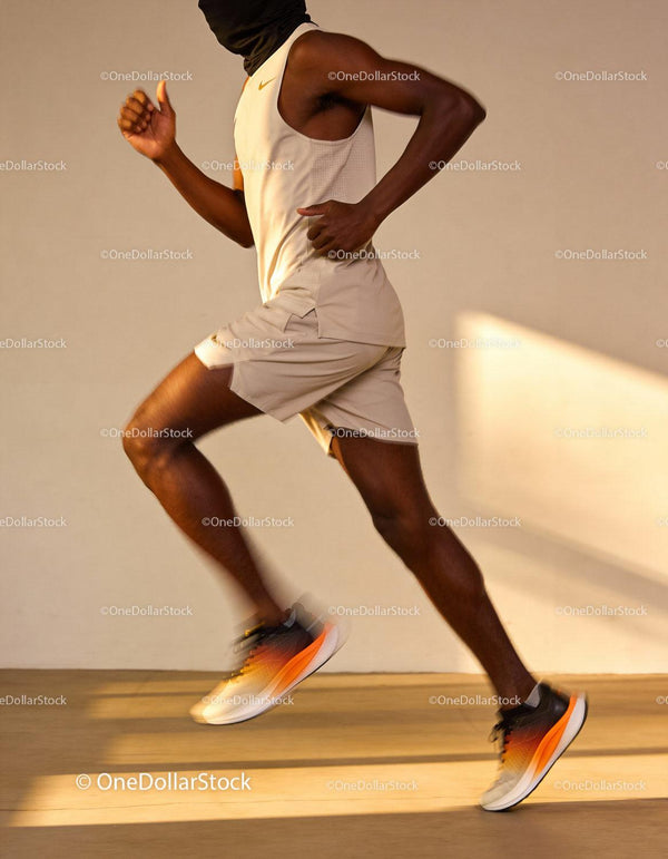 Close-up of a Male Runner in Motion Indoors
