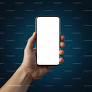 Hand Holding Smartphone with Blank White Screen on Dark Background