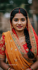 Portrait of an Elegant Indian Woman in Traditional Sari with Embroidery