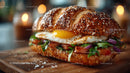 Gourmet Sandwich with Fried Egg Bacon Lettuce Tomato and Red Onion