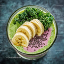 Colorful Smoothie Bowl with Banana Kale and Pink Chia Seeds