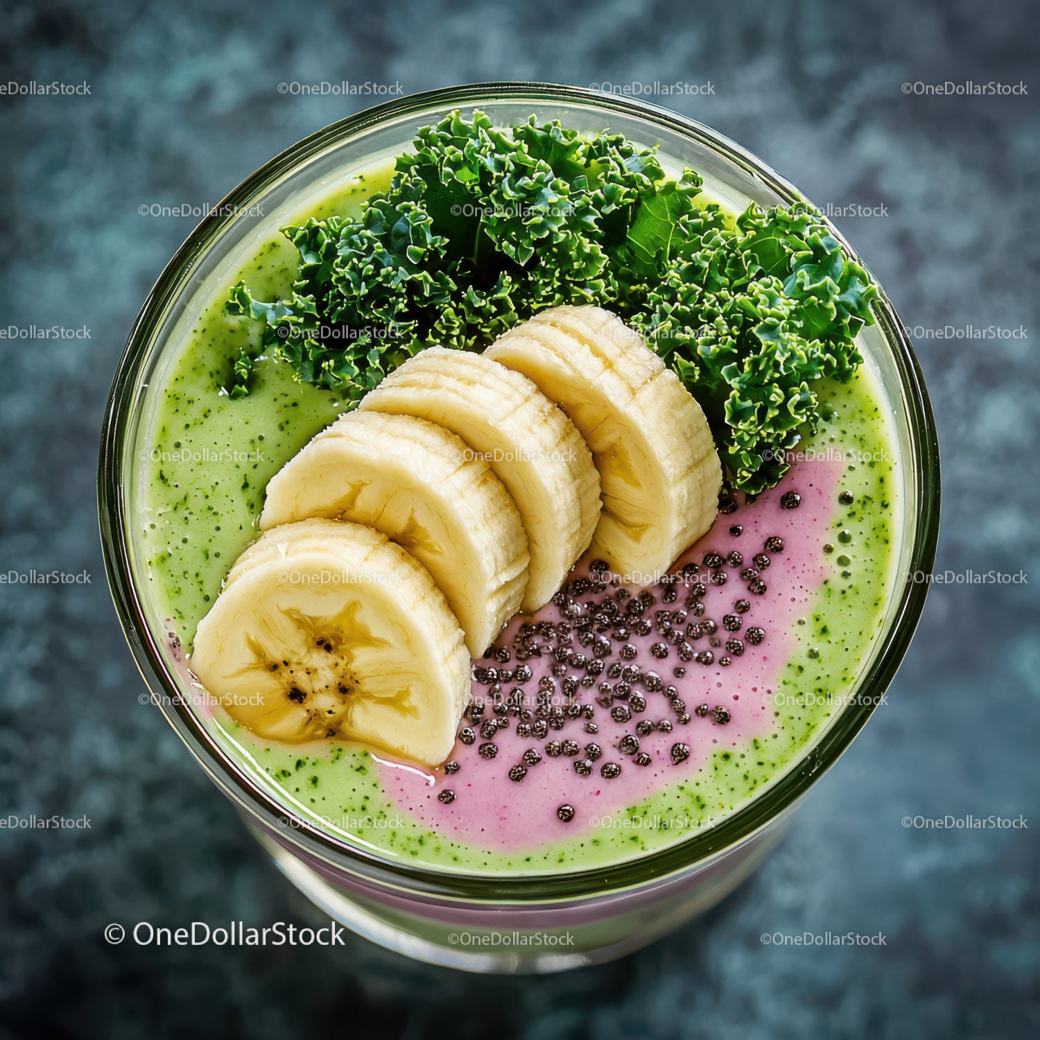 Colorful Smoothie Bowl with Banana Kale and Pink Chia Seeds