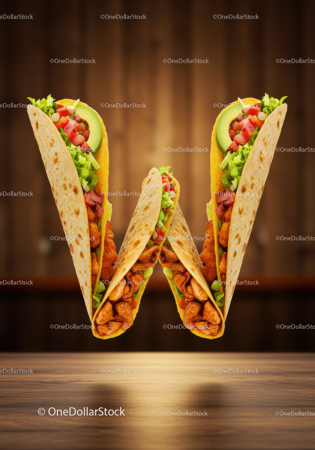 Three Chicken Tacos Filled with Fresh Vegetables