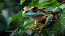 Colorful Green and Blue Tree Frog on Leaf in Natural Habitat