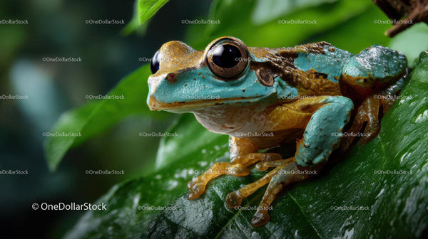 Colorful Green and Blue Tree Frog on Leaf in Natural Habitat