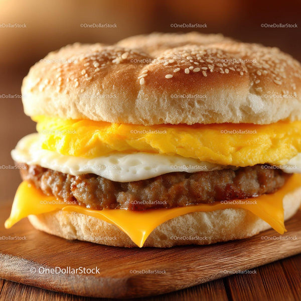 Juicy Cheeseburger with Fried Egg and Cheddar on Sesame Bun