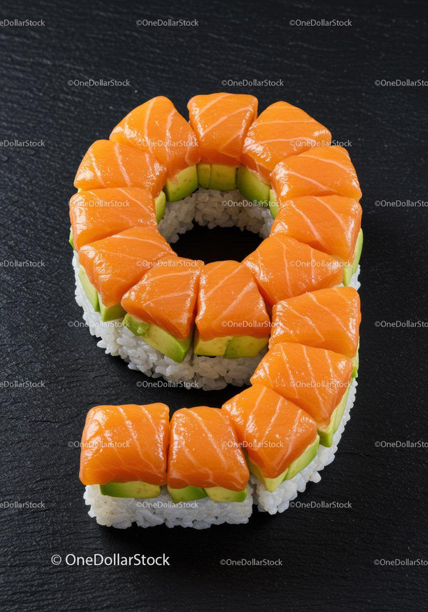 Number Nine Shaped Salmon Avocado Sushi Roll
