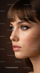 Close-Up of a Woman with Dramatic Eye Makeup and Flawless Skin