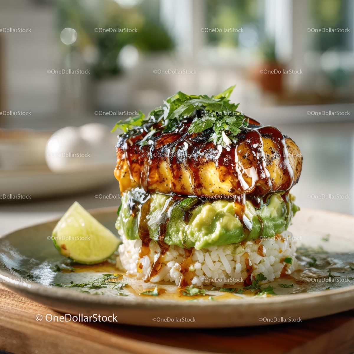 Grilled Chicken with Cilantro and Lime Served on Rice