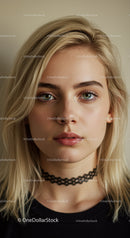 Close-up Portrait of a Young Woman with Blonde Hair and Beautiful Eyes