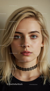 Close-up Portrait of a Young Woman with Blonde Hair and Beautiful Eyes
