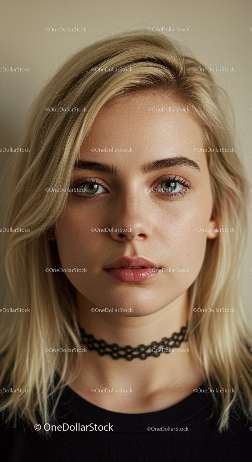 Close-up Portrait of a Young Woman with Blonde Hair and Beautiful Eyes