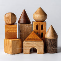 Set of Colorful Wooden Blocks and Shapes for Children's Play