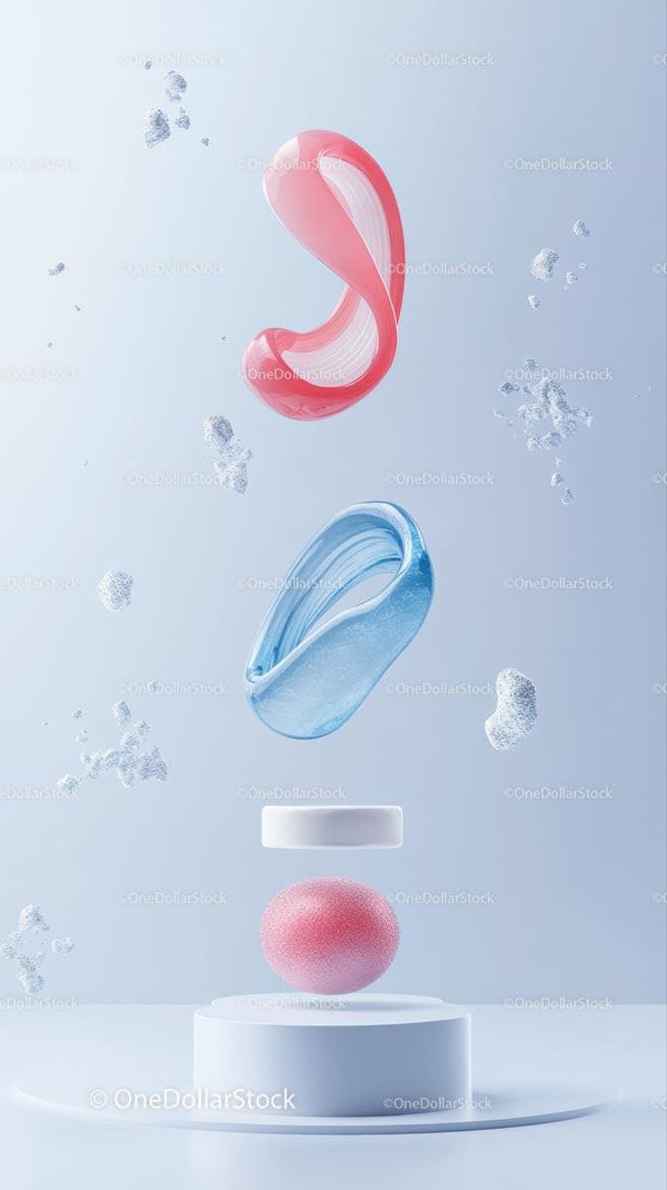 Modern Abstract Glass Sculpture Art with Floating Colorful Shapes