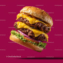 Stacked Cheeseburger with Multiple Beef Patties and Fresh Toppings