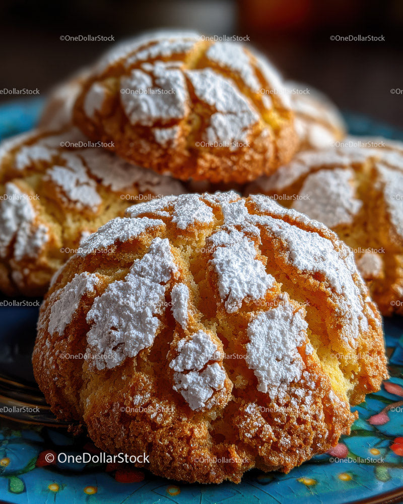 Golden Cream Puffs Dustedor with Powdered Sugar for Dessert