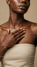 Elegant Dark-Skinned Woman with Smooth Skin and Natural Makeup