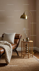 Cozy corner with leather chair and warm lighting