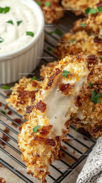 Crispy Chicken Tender with Cheese and Bacon Bits in Golden Crust